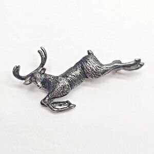 Sterling silver 925 3D deer/ stag/ buck brooch pin sculptural animal wildlife